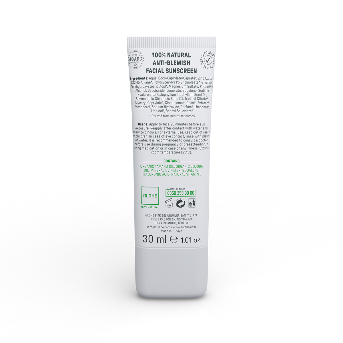 Siveno 100% Natural Anti-Blemish Facial Sunscreen Uva & Uvb Protection, SPF 50+ 30ml